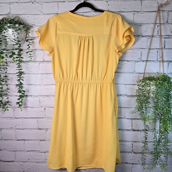 GOODTHREADS BUTTERY YELLOW SHIFT DRESS WITH RUFFLED SLEEVES CINCH WAIST SIZE M - Picture 6 of 11